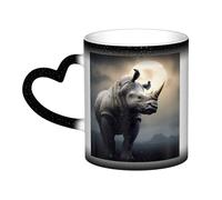 Heat Sensitive Colour Changing Mug Rhino Printed Ceramic Mug Novelty Heat Sensitive Cup Personalized Gifts For Birthday Anniversary Christmas 13 Oz