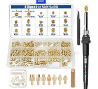 Heat Set Insert Tool Kit 415Pcs Nuts for Inserts 3D Printing and Plastic | 415Pcs Threaded Inserts Set Brass Nuts, Insert Tips M2 M2.5 M3 M4 M5 M6 M8, 80W Digital Soldering Iron Threaded Inserts Kit