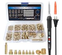 Heat Set Insert Tools kit Brass Nuts 3D Printing 60W Digital Soldering Iron and 380 Pcs Kit Threaded Inserts with Insert Tips M2-M8 for inserts 3d printing and plastic