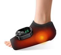 Heated Ankle Brace, Cordless Foot Massager with 6 Heat Settings, 3 Vibration Settings, 3 Timer Options, Rechargeable Pad for Foot Calf, Ankle Support for Left and Right Foot, Black