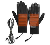Heated - Black Waterproof Fabric Hand Warmer, USB Gloves with Touch Screen, Adjustable Temperature, Anti-Slip Palm, Plush Lining | Riding Skiing Camping Hiking Word