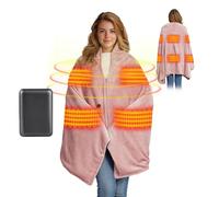 Heated Blanket Battery Operated 75" x 35.5" Soft Cordless Heated Blanket Shawl Portable Heated Throw Blanket Poncho Wraps Fast Heating with 3 Heat Levels 6 Heating Zones