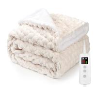 Heated Blanket, Electric heated throw 180x130CM Off-White, Electric Blanket | 10 Levels &1-9H Timer Auto-Off, Machine Washable, Soft Flannel Sherpa, Sofa Bed Use, Warm Blanket with Tortoise Shell Texture