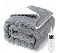 Heated Blanket, Electric heated throw 180x130CM Silver Grey, Electric throw | 10 Levels &1-9H Timer Auto-Off, Machine Washable, Soft Flannel Sherpa, Sofa Bed Use, Warm Blanket with Tortoise Shell Texture