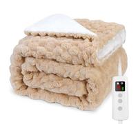 Heated Blanket, Electric heated throw 200x150CM Khaki, Electric Blanket | 10 Levels &1-9H Timer Auto-Off, Machine Washable, Soft Flannel Sherpa, Sofa Bed Use, Warm Blanket with Tortoise Shell Texture