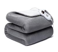 Heated Blanket Electric Throw 160x130cm, 6 Levels &1-9H Timer Auto-Off, Soft Flannel Sherpa Full Body Warming, Easy to Use Detachable Digital Control - Machine Washable (Grey)