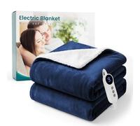 Heated Blanket Electric Throw Super King, 9 Levels & 2-10H Timer Auto-Off | Machine Washable, Soft Flannel Sherpa, Warm Heating Blanket for Sofa Bed Office, 180x200CM, Navy blue