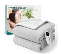 Heated Blanket Electric Throw Super King, 9 Levels & 2-10H Timer Auto-Off | Machine Washable, Soft Flannel Sherpa, Warm Heating Blanket for Sofa Bed Office, 180x200CM, Light grey