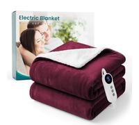 Heated Blanket Electric Throw Super King, 9 Levels & 2-10H Timer Auto-Off | Machine Washable, Soft Flannel Sherpa, Warm Heating Blanket for Sofa Bed Office, 180x200CM, Dark red