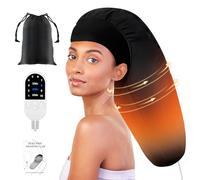 Heated Cap for Deep Conditioning: Upgraded Extra Large 10-Level Fast Heating 3 Time Settings Hair Steamer Cap for Natural Black Hair Portable Thermal Steam Cap for Home Hair Treatment - Deep Black