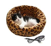 Heated Cat Bed - Deluxe Indoor Heated Cat Bed, Leopard Print and Polka Dots Print Design, Short Plush, Use for Indoor Outdoor Winter Sleeping, Pet Accessory, 15.75 Inches