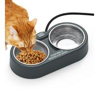 Heated Cat Bowl in Winter, Outdoor Heated Pet Bowl with Double Stainless Steel Bowl 23 OZ, Heated Water Food Bowl for Cat Pet, Thermal Pet Bowl Provide Drinkable Water and Hot Food.