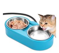 Heated Cat Bowl - KOKOPRO for Outdoor Heated Pet Bowl Stainless Steel Heated Water Bowls Food Warmer, Double Heated Pet Bowl for Feral Cat Feeding Station Provide Non Freezing Water in Winter (Blue)