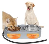Heated Cat Food-Water Bowl Outdoor - Elevated Dual Stainless Steel Bowls with Safe Waterproof 25W Heating Base, Prevents Freezing for Indoor and Outdoor Use, for Cats, Dogs, Birds, Chickens, Ducks