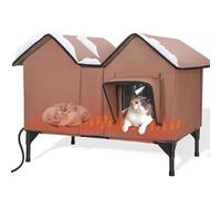Heated Cat House, Extra Large Heated Outdoor Cat House Weatherproof with Heating Pad for Winter, Elevated Waterproof Insulated Cat Houses for Outdoor Cats, Warm Feral Cat Shelter (Brown)