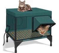 Heated Cat House for Outdoor Stray Cats, Elevated Feral Shelter with Waterproof Eaves & Escape Door, Ideal Winter Protection