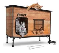 Heated Cat House for Outside: 100% Waterproof & Insulated Outdoor Cat House for Winter, Weatherproof Elevated Feral Cat Shelter with Heating Pad, Apartment Design Warm Houses for Outdoor Cats Stray