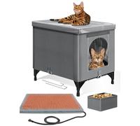 Heated Cat House for Outside, Foldable Outdoor Cat House for Winter Insulated Waterproof with Thermostatic Cat Heating Pad, Cat Shelter with PVC Roof &Door for Outside Stray Barn Cat(Gray,Ectra Large)