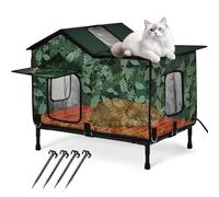 Heated Cat House for Outside in Winter, Weatherproof & Insulated Large Cat Shelter with Heated Cat Bed and 2 Safe Escape Doors for Multiple Stray/Feral Cats(Leaf Pattern, 27.6"x19.3"x21.3")