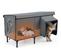 Heated Cat House for Outside, Insulated Large Elevated Waterproof Feral Cat Shelter with Heated Pad, Safe Escape Door All-Round Insulated Cotton and Aluminum Foil Cat Shelter for Winter