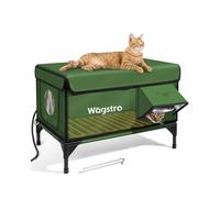 Heated Cat House for Outside, Insulated Weatherproof Heated Outdoor Cat House with Waterproof Eaves & Escape Door, Elevated Outdoor Cat Shelter with Heater for Feral Stray Barn Cat