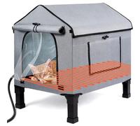 Heated Cat House for Outside, Waterproof Outdoor Cat Shelter with Thermostatic Pet Heating Pad for Winter, Large Elevated Pet Hetaing Bed with Rmoveable Canopy for All Seasons