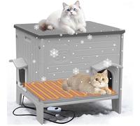 Heated Cat House for Outside Weatherpoof Plastic Cats Houses Outdoor with Escape Door Indoor Waterproof Feral/Pet Cat Shelter for Puppy, Rabbit(Grey)