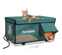 Heated Cat House for Outside with Dual Doors, Insulated Cat House Outdoor with Heating Pad, Weatherproof Heated Outdoor Cats Houses Weatherproof for Stary Barn Kittens(Deep Green, Large)