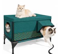 Heated Cat House for Winter, Insulated Weatherproof Shelter with Escape Door & Waterproof Eaves, Perfect for Stray and Barn Cats