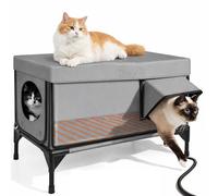 Heated Cat House for Winter, Insulated Weatherproof Shelter with Escape Door & Waterproof Eaves, Perfect for Stray and Barn Cats