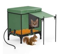 Heated Cat House for Winter, Water-Resistant Outdoor Shelter with Heating Pad, Elevated Base & Waterproof Awning for Feral Cats
