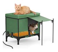 Heated Cat House for Winter, Water-Resistant Outdoor Shelter with Heating Pad, Elevated Base & Waterproof Awning for Feral Cats