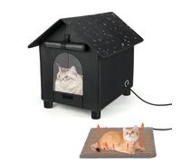 Heated Cat House in Winter Waterproof, Elevated Heated Outdoor Cat House Insulated Outside Feral Cats Houses Shelter with Escape Door for Cats or Small Dogs (Black, Large(17.3"x20.9"x20.8“))