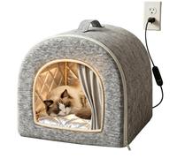 Heated Cat House Indoor Adjustable Temperature Enclosed Cat Cave | Electric Heating Pet Nest for Pet Parents Trainers Animal Lovers Apartment Home Office Bedroom Living Room Study Gray L