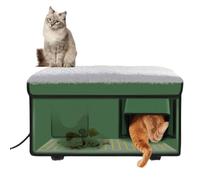 Heated Cat House, Insulated Outdoor Cat Shelter with Two Exits, Weatherproof Design, Safe Escape Door & Magnetic Lock for Feral Cats