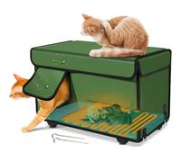 Heated Cat House Insulated Outdoor Shelter with Thermostat-Controlled Heating Pad Elevated Base for Winter Large Feral Cat Shelter