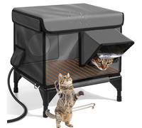 Heated Cat House Outdoor, Indestructible Waterproof Shelter with Two Exits and Roof Window, Elevated Pet House for Multiple Feral Cats