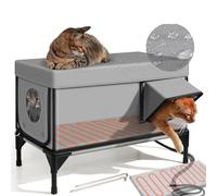 Heated Cat House Outdoor Shelter with Insulation and Thermostat-Controlled Heating Pad for Feral Cats - Elevated Base for Winter Protection