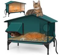 Heated Cat House, Outdoor Waterproof Cat House with Elevated Base and Safe Escape Door, Waterproof Hwning Insulated Outdoor Cat Shelter for Feral Barn Cat(24.8 * 13 * 21.7 in)