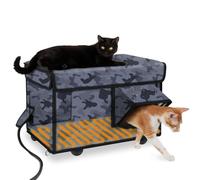 Heated Cat House with Self Warming Pad, Portable Waterproof Outdoor Indoor Shelter for Cats and Dogs, Elevated Base, Weather-Proof Insulated Enclosure