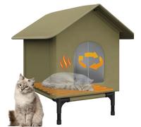 Heated Cat Houses for Outdoor, Highly Elevated Base Insulated Feral Cat House with Escape Door, Insulated Outdoor Cat Shelter, Weatherproof, for Winter, Barn, Porch