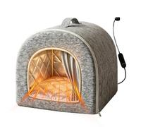 Heated Cat Indoor House Adjustable Temperature Enclosed Cat Cave | Heated Kitten Shelter for Pet Parents Trainers Animal Lovers Apartment Home Office Bedroom Living Room Study Balcony Gray M