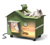 Heated Cat Shelter for Outside, Large Outdoor Cat House with Roof Window and Cozy Cushion, Weatherproof Foldable and Easy Assembly Design, Ideal for Stray and Feral Cats