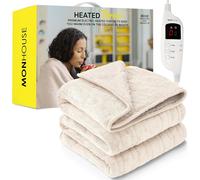 Heated Electric Throw 9H Timer 9 Heat Setting Shearling Fleece Blanket MONHOUSE Beige King
