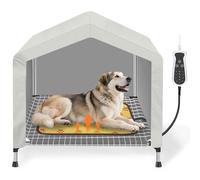 Heated Elevated Dog House for Medium Dogs - with 9-Level Adjustable Heating Pad, Timer Function, Raised Off-Ground Design for Ventilation & Anti-Moisture, Keep Pets Warm in Winter Cold
