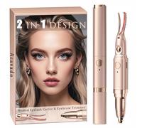 Heated Eyelash Curler - 2 in 1 Eye Lash Curler and Eyebrow Trimmer for Women with 2 Temperature Modes, USB Rechargeable Electric Eyelash Curler, Anti-Burn Design, Ideal Gift for Women(Gold A)