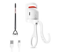 Heated Eyelash Curler, Rechargeable Electric Eyelash Curlers Fast Heat Up in 5s for 24 Hours Long Lasting, C-Shaped Safe Anti-Burn Quick Natural Eyelash Separator Tool Lash Comb (White)