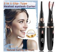 Heated Eyelash Curlers - 2 in 1 Clip- Type Heated lash Curler Electric Eyelash Curler LED Display 3 Temp Settings for Makeup Tools USB Rechargeable Natural Curling 24H Long Lasting-A1A