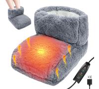 Heated Foot Warmers - Furry USB Foot Warmer with Timer Settings & Adjustable Temperature, Electric Foot Warmer Heated Slippers for Women Men Winter Home Office Dormitory Keep Feet Warm (Grey)