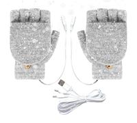Heated Gloves, Soft Knit USB Half Finger | 17cm Length Double Side 40C Heat | 65G Portable Low Voltage Hand Warmers With Foldable Fingertip Cover For Office Work Indoors